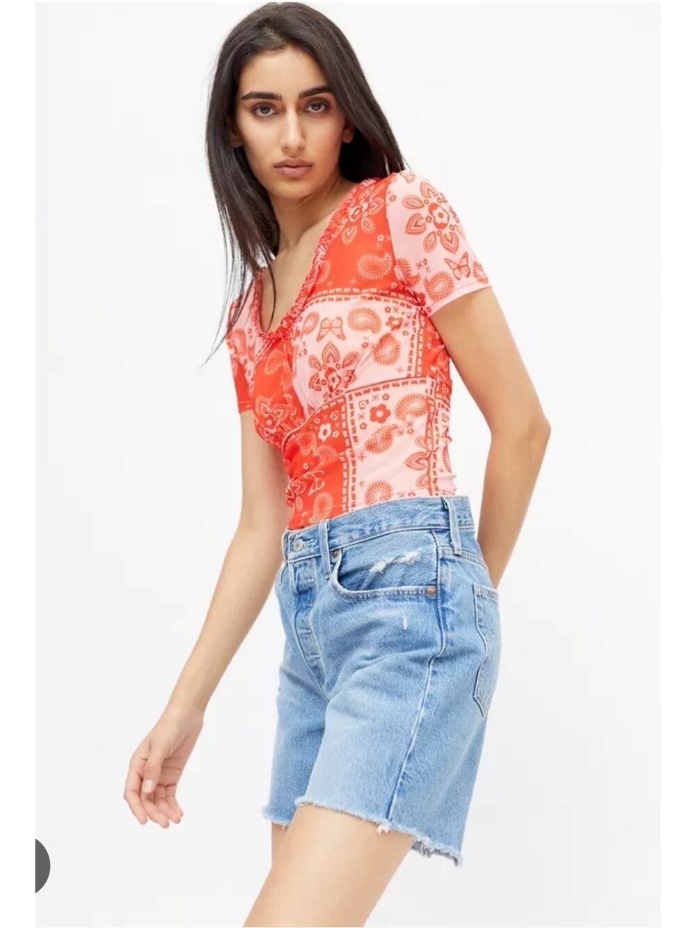 Lisa Says Gah Lana Print Red Paisley Mesh Top New Small